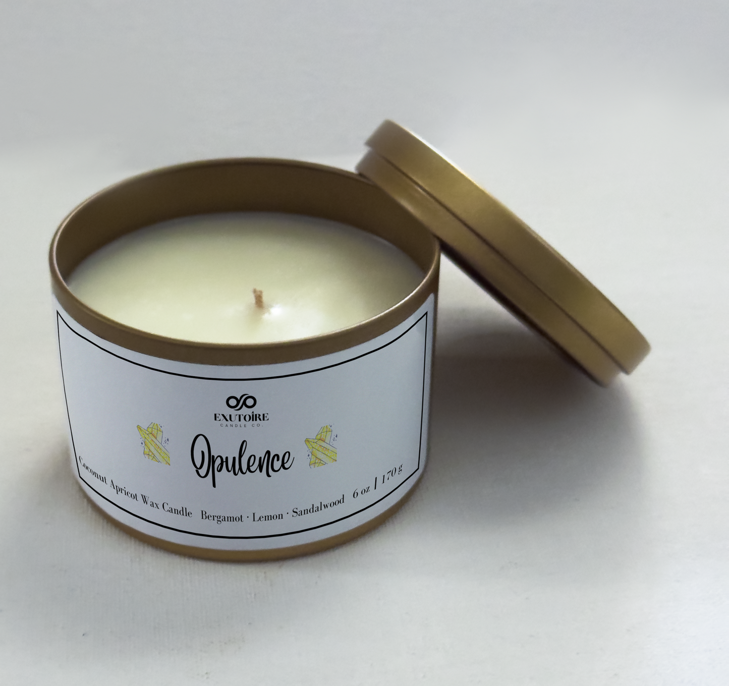 Exutoire Candle Co Opulence, Bergamot, Lemon, Citrine Crystal Gemstone, Home Fragrance 8.5 oz Atlanta GA