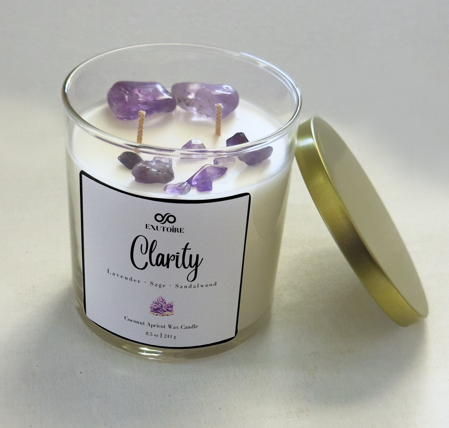 Exutoire Candle Co Clarity, Lavender, Sage, Amethyst Crystal Gemstone,  Home Fragrance 8.5 oz Atlanta GA